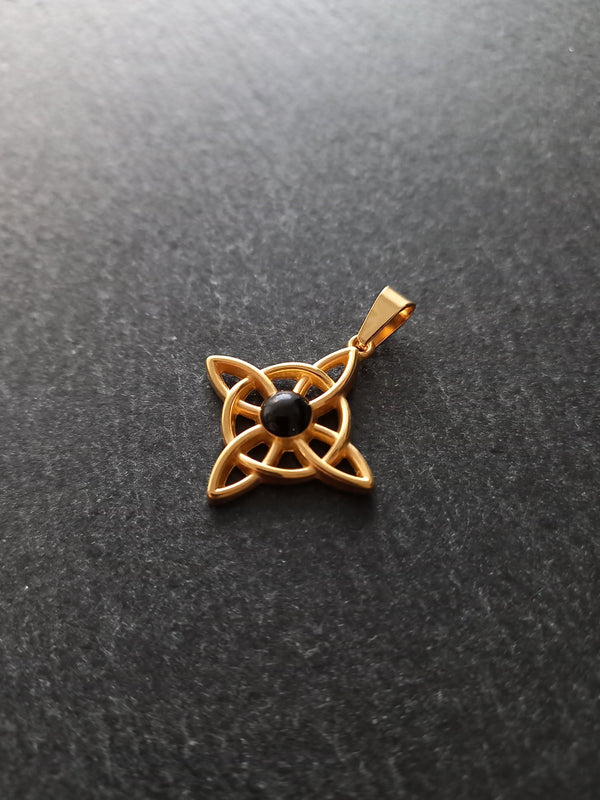 Gold Stainless Steel Witches Knot Pendant with Black Enamel 27.5x25x4.5mm