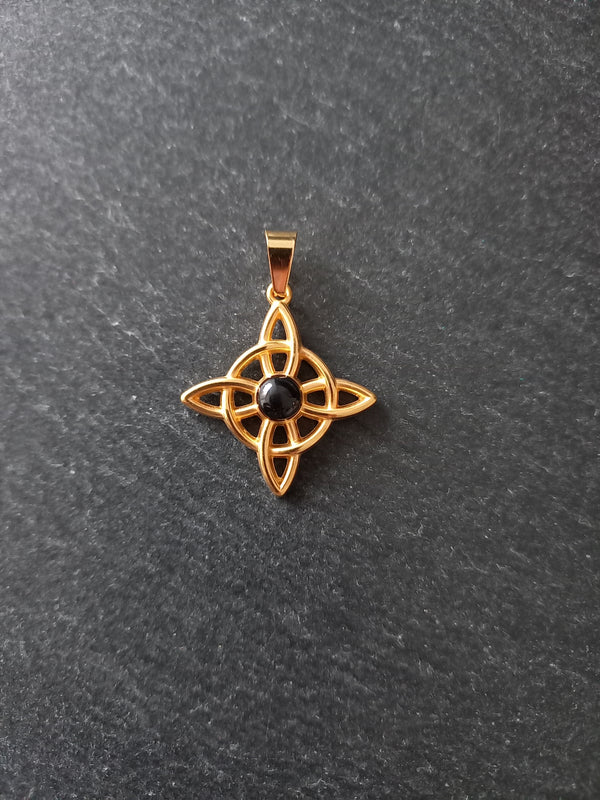 Gold Stainless Steel Witches Knot Pendant with Black Enamel 27.5x25x4.5mm