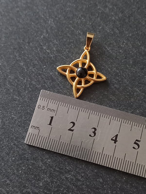 Gold Stainless Steel Witches Knot Pendant with Black Enamel 27.5x25x4.5mm
