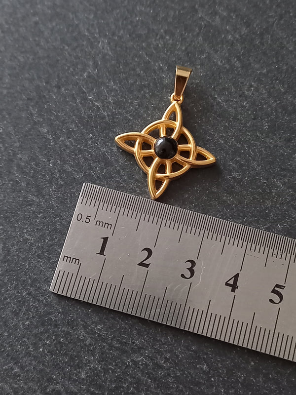 Gold Stainless Steel Witches Knot Pendant with Black Enamel 27.5x25x4.5mm