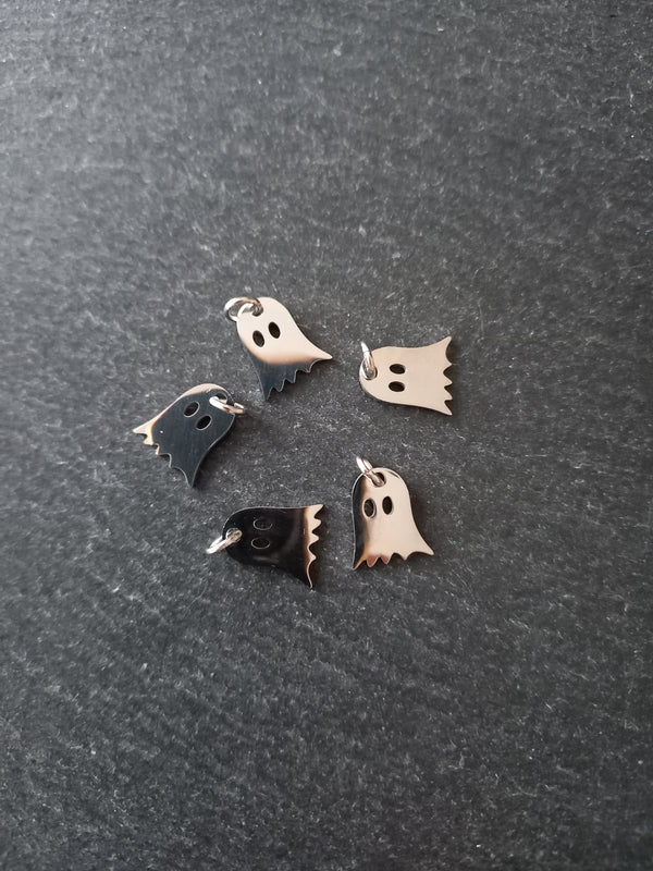 4 or 20 Stainless Steel Ghost Charms 12x10x1mm Nickel FREE