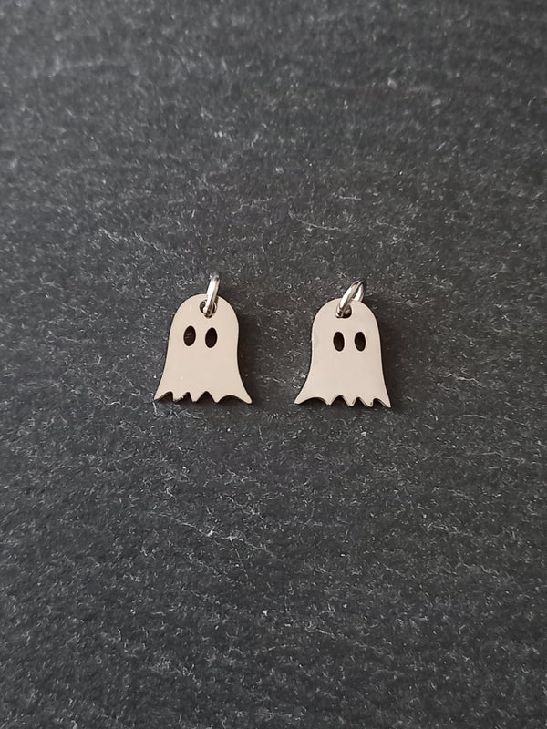 4 or 20 Stainless Steel Ghost Charms 12x10x1mm Nickel FREE