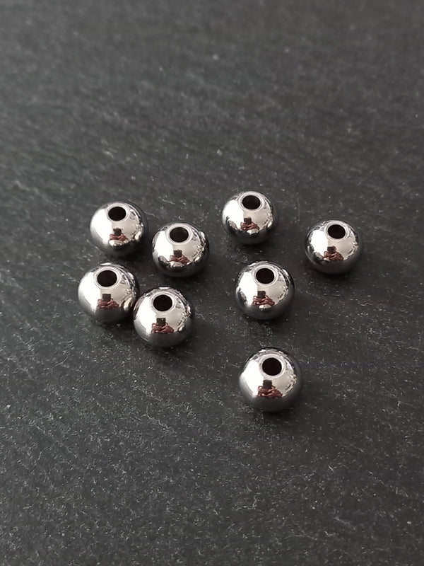 8 or 40 Stainless Steel 10mm Solid Round Spacer Beads 10x8mm Hole 3mm