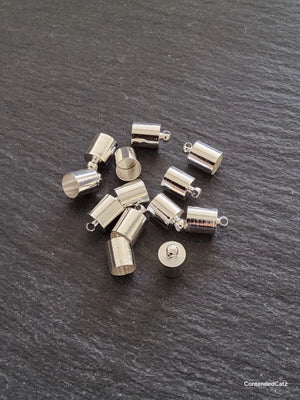 30 End Caps For 6mm Cord Bright Silver Plated Brass Cord Ends 11x7mm Hole: 6.5mm