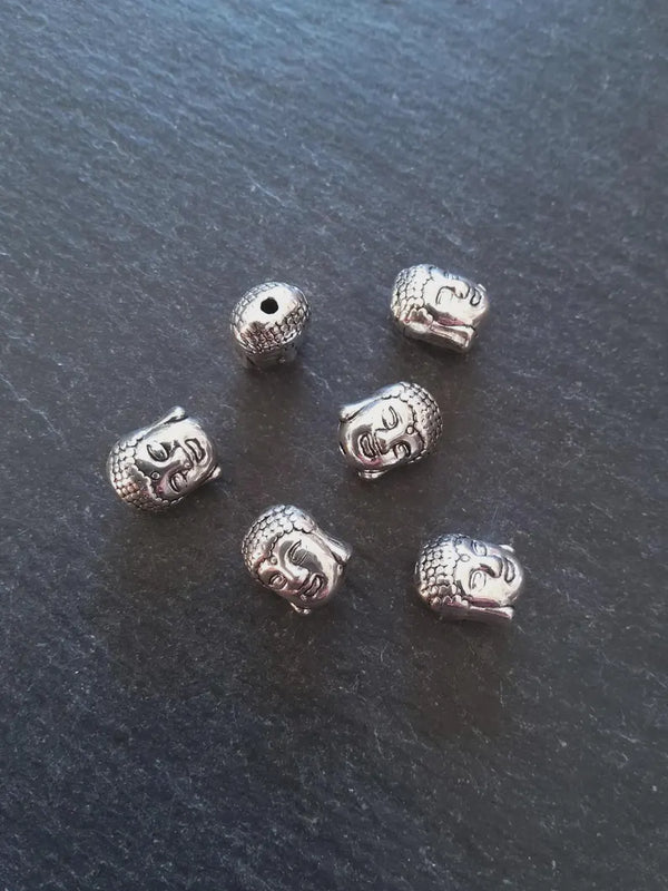 10 or 50 Buddha Head Beads in Antique Silver Tone Alloy 11x9mm Hole: 1.8mm