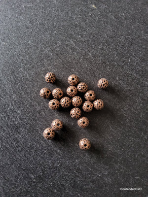 10 or 50 Antique Copper Tone 8mm Patterned Ball Beads Nickel FREE Hole: 1mm