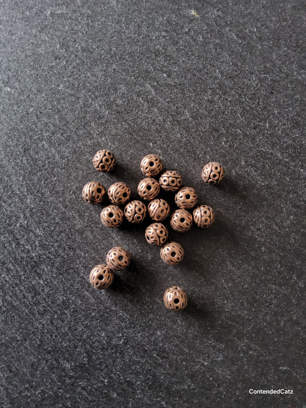 10 or 50 Antique Copper Tone 8mm Patterned Ball Beads Nickel FREE Hole: 1mm