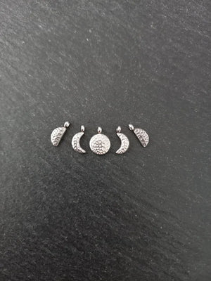 Set of 5 Little Hammered Stainless Steel Phases of the Moon Charms