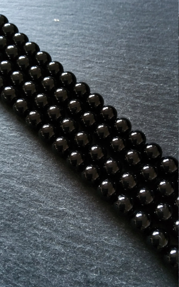 8mm Natural Black Agate Gemstone Round Beads Full 15.7 inch Strand. Hole: 1mm