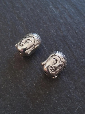 10 or 50 Buddha Head Beads in Antique Silver Tone Alloy 11x9mm Hole: 1.8mm