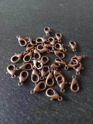 20 or 100 Antique Copper Tone 12mm Lobster Clasps Metal Alloy 12x6mm Nickel FREE