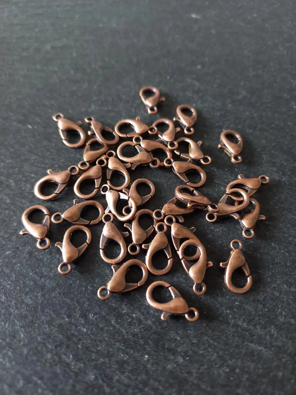 20 or 100 Antique Copper Tone 12mm Lobster Clasps Metal Alloy 12x6mm Nickel FREE