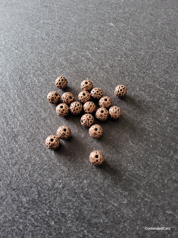 10 or 50 Antique Copper Tone 8mm Patterned Ball Beads Nickel FREE Hole: 1mm
