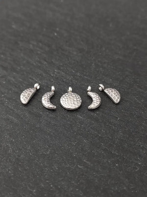 Set of 5 Little Hammered Stainless Steel Phases of the Moon Charms