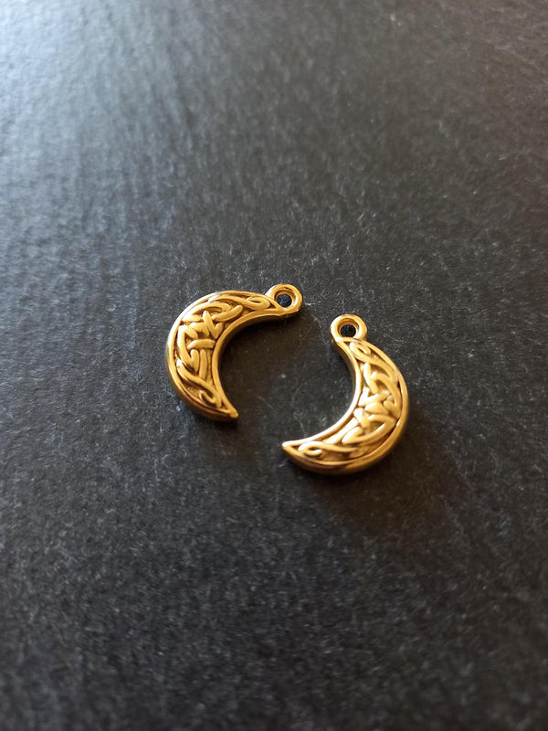 1 or 5 Celtic Knot Crescent Moon Charms Genuine Gold Plated Stainless Steel 19x11.5x4mm