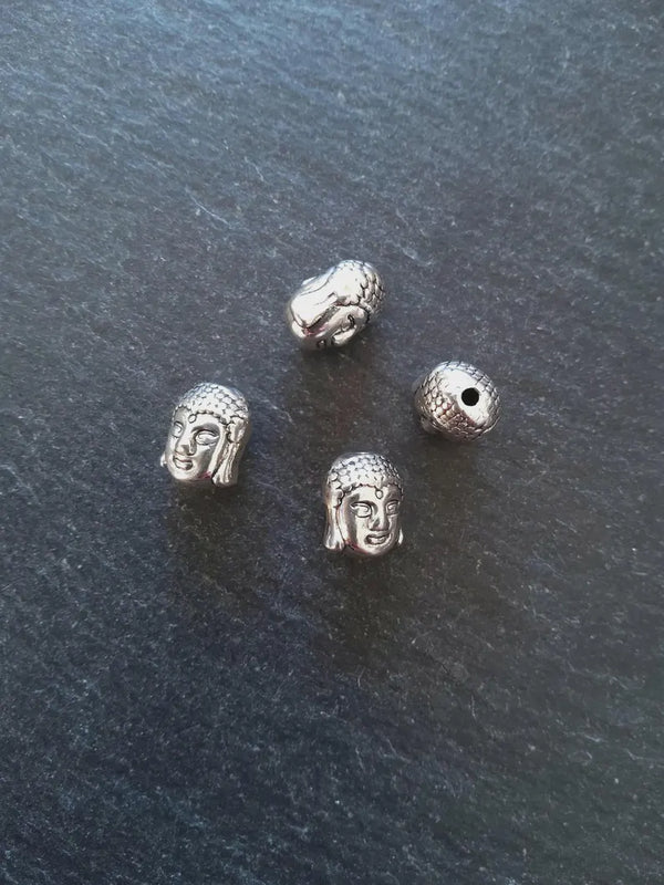 10 or 50 Buddha Head Beads in Antique Silver Tone Alloy 11x9mm Hole: 1.8mm