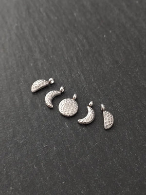 Set of 5 Little Hammered Stainless Steel Phases of the Moon Charms