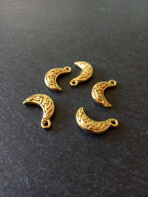 1 or 5 Celtic Knot Crescent Moon Charms Genuine Gold Plated Stainless Steel 19x11.5x4mm