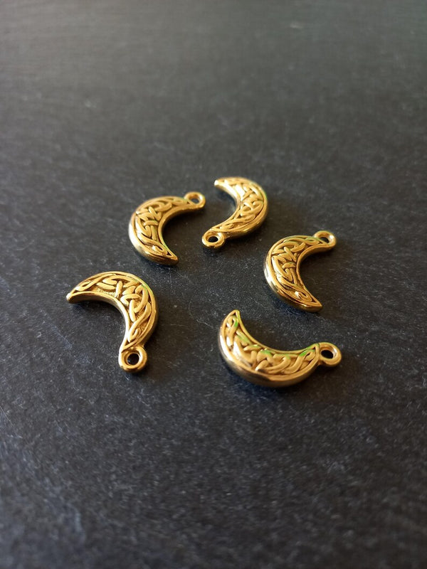 1 or 5 Celtic Knot Crescent Moon Charms Genuine Gold Plated Stainless Steel 19x11.5x4mm