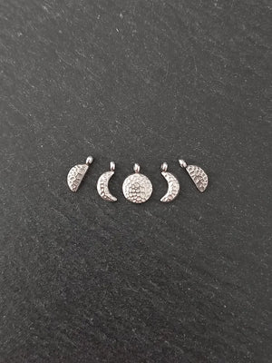 Set of 5 Little Hammered Stainless Steel Phases of the Moon Charms