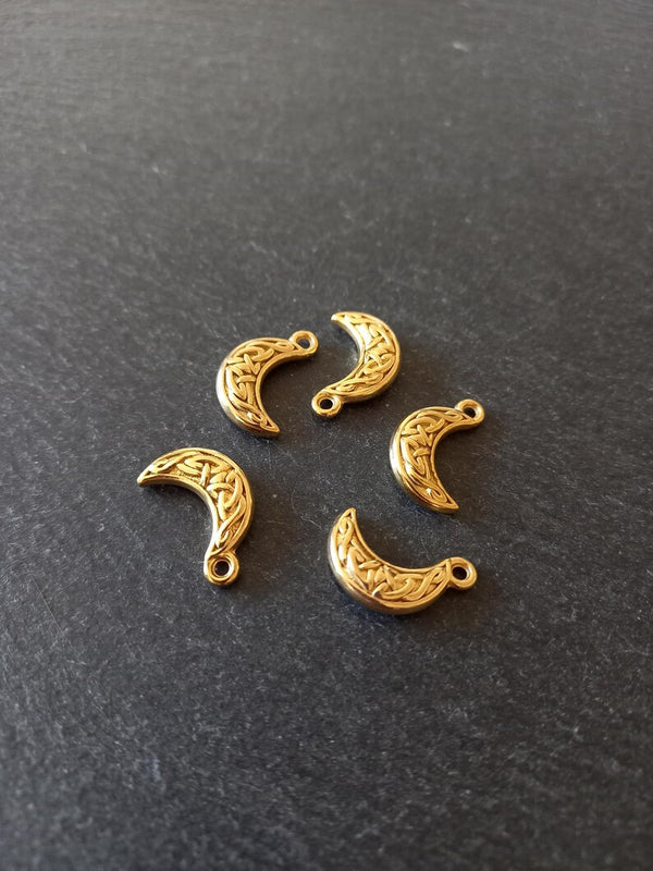 1 or 5 Celtic Knot Crescent Moon Charms Genuine Gold Plated Stainless Steel 19x11.5x4mm
