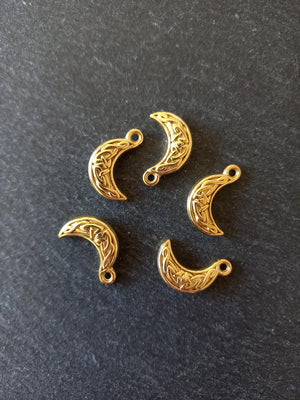 1 or 5 Celtic Knot Crescent Moon Charms Genuine Gold Plated Stainless Steel 19x11.5x4mm