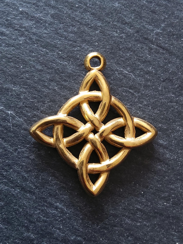Gold Stainless Steel Chunky Witches Knot Pendant 34.5x30.5x5mm - ContentedCatz