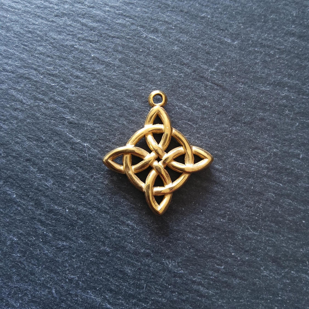 Gold Stainless Steel Chunky Witches Knot Pendant 34.5x30.5x5mm - ContentedCatz
