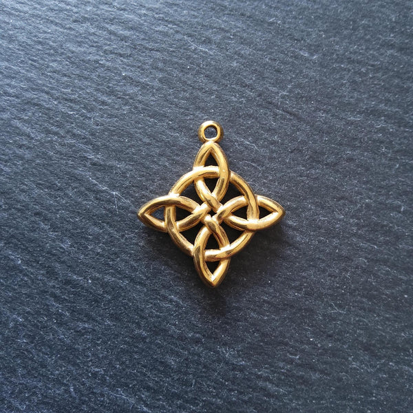 Gold Stainless Steel Chunky Witches Knot Pendant 34.5x30.5x5mm - ContentedCatz