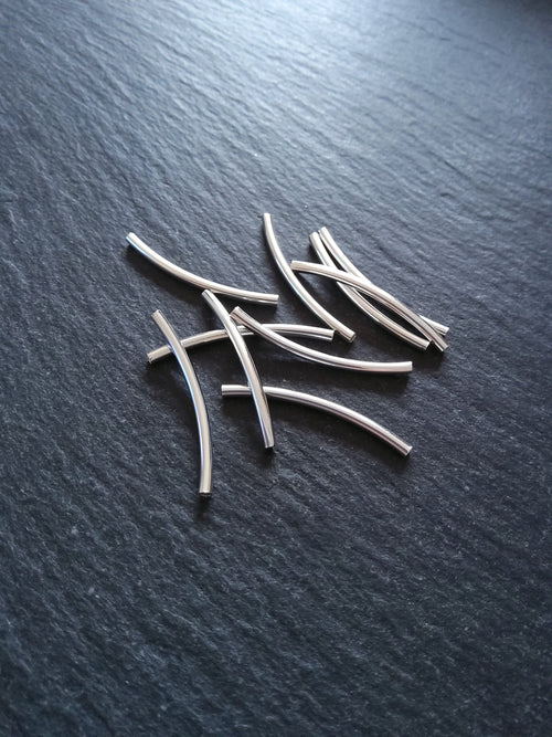 20 or 100 Bright Silver Plated Alloy 35mm Curved Spacer Tube Beads 35x2mm with 1.6mm Hole - ContentedCatz