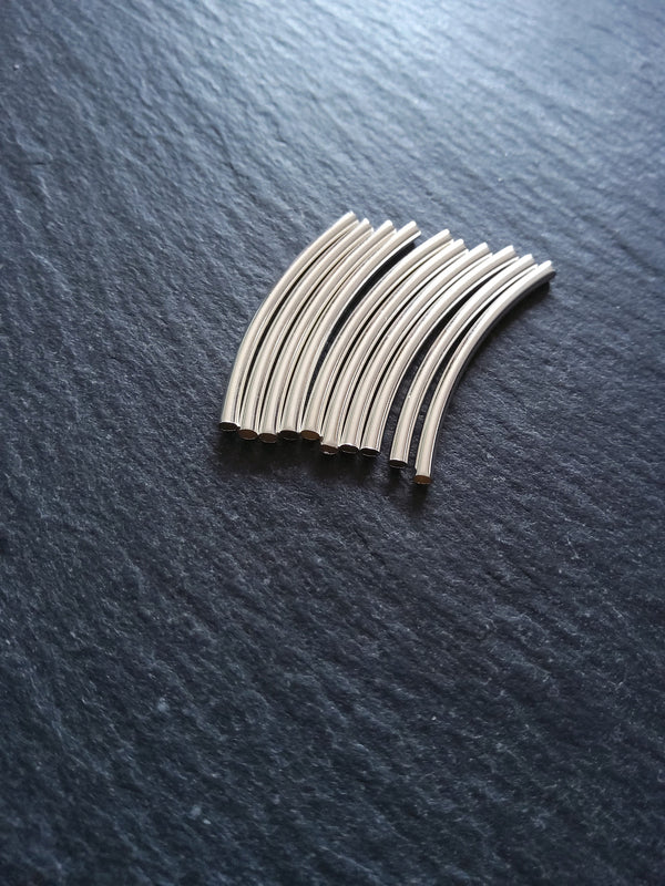 20 or 100 Bright Silver Plated Alloy 35mm Curved Spacer Tube Beads 35x2mm with 1.6mm Hole - ContentedCatz
