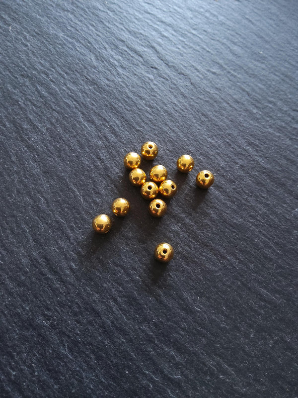 Genuine 22K Gold Vermeil Plated Solid 925 Sterling Silver 5mm Ball Beads Hole: 1mm - ContentedCatz