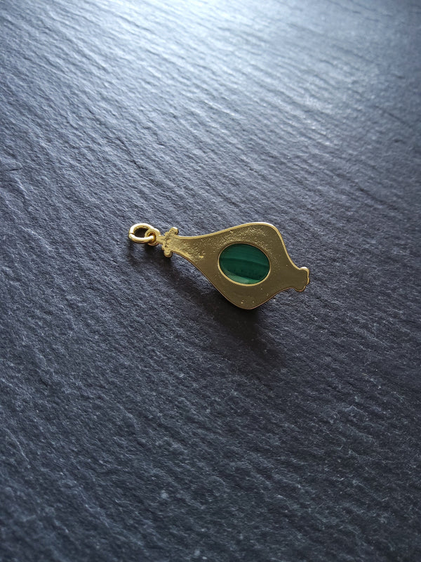 Elegant Gold Plated Drop Pendant with Malachite Cabochon 30x14.5x5.7mm - ContentedCatz