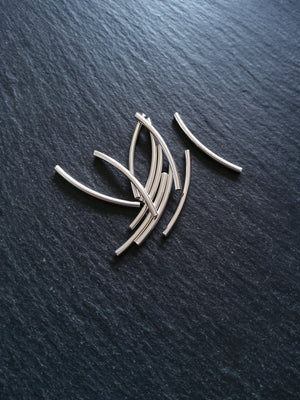 20 or 100 Bright Silver Plated Alloy 35mm Curved Spacer Tube Beads 35x2mm with 1.6mm Hole - ContentedCatz