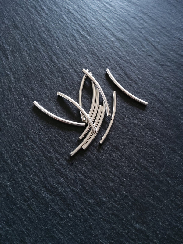 20 or 100 Bright Silver Plated Alloy 35mm Curved Spacer Tube Beads 35x2mm with 1.6mm Hole - ContentedCatz