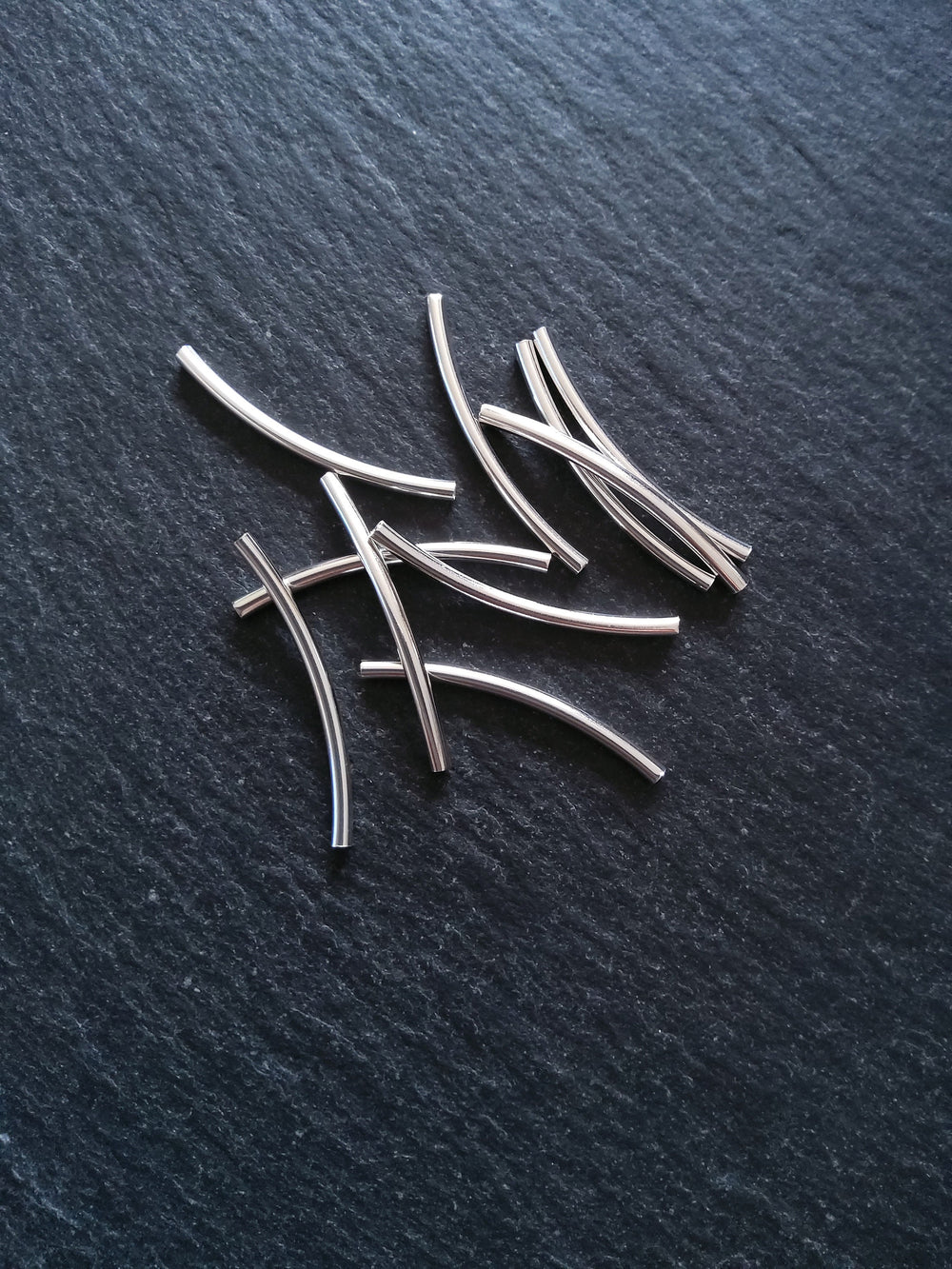 20 or 100 Bright Silver Plated Alloy 35mm Curved Spacer Tube Beads 35x2mm with 1.6mm Hole - ContentedCatz