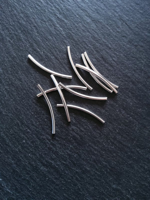 20 or 100 Bright Silver Plated Alloy 35mm Curved Spacer Tube Beads 35x2mm with 1.6mm Hole - ContentedCatz