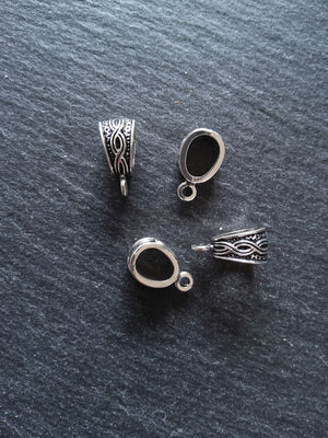 10 or 50 Antique Silver Tone Triangle Bail Beads Infinity Design 15x7x9mm - ContentedCatz
