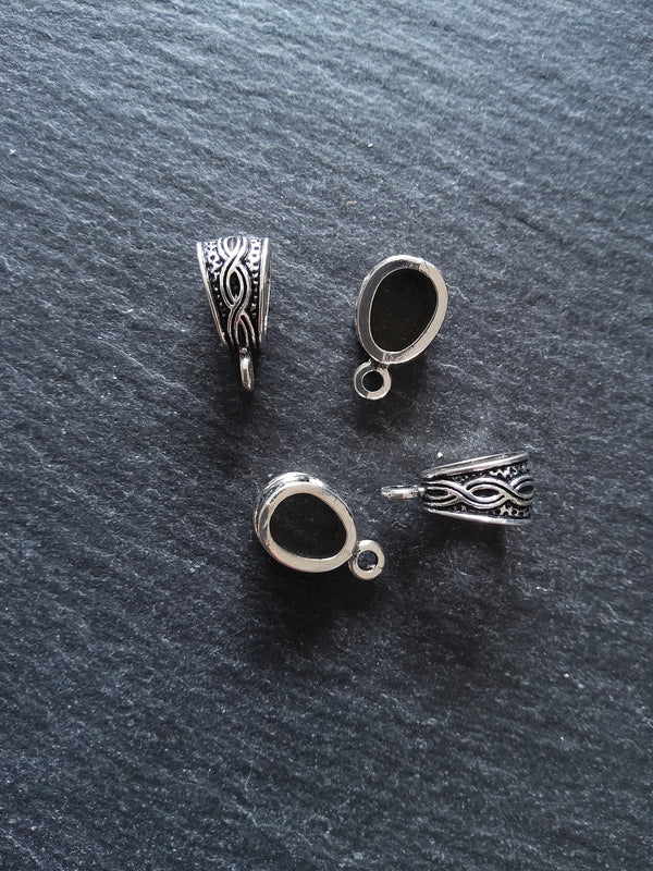 10 or 50 Antique Silver Tone Triangle Bail Beads Infinity Design 15x7x9mm - ContentedCatz
