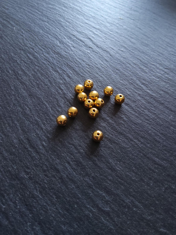 Genuine 22K Gold Vermeil Plated Solid 925 Sterling Silver 5mm Ball Beads Hole: 1mm - ContentedCatz