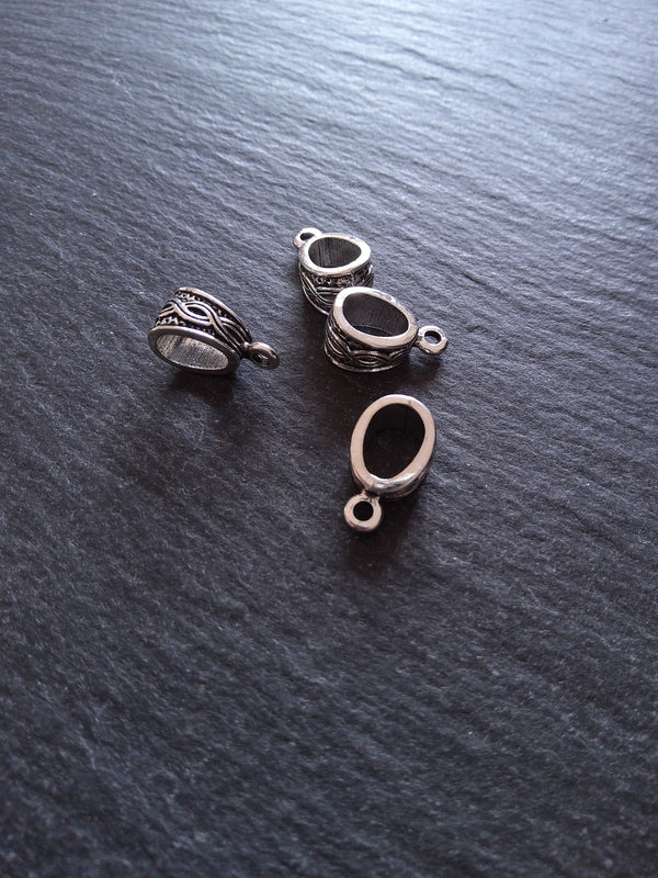 10 or 50 Antique Silver Tone Triangle Bail Beads Infinity Design 15x7x9mm - ContentedCatz