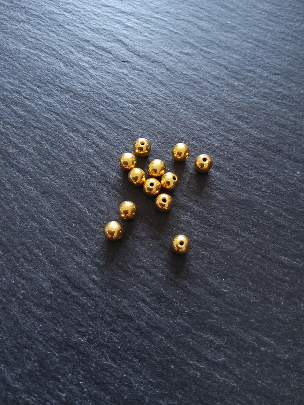 Genuine 22K Gold Vermeil Plated Solid 925 Sterling Silver 5mm Ball Beads Hole: 1mm - ContentedCatz