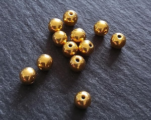 Genuine 22K Gold Vermeil Plated Solid 925 Sterling Silver 5mm Ball Beads Hole: 1mm - ContentedCatz