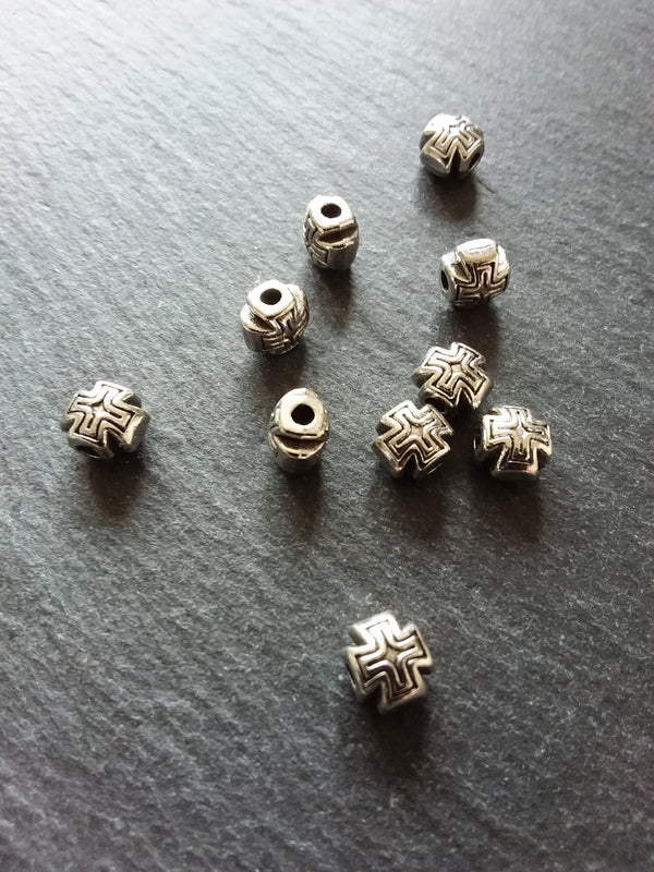 10 or 50 Antique Silver 8mm Rounded Cross Beads 8x8x7mm - ContentedCatz