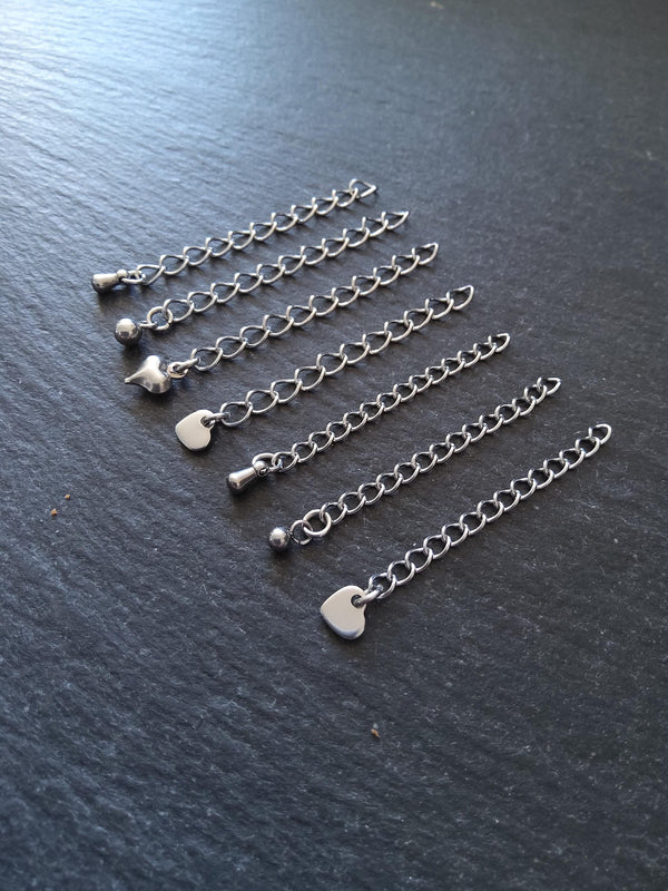 6 Stainless Steel Extender Chains with Choice of Drop 50mm (2") Long - ContentedCatz