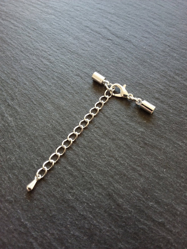 Silver Plated End Cap Sets for 3mm Cord with or without Extender Chain (3.6mm caps) - ContentedCatz