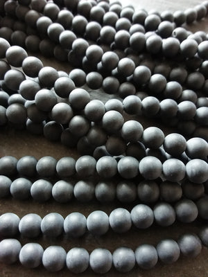 6.3mm Frosted Natural Black Agate Undyed Gemstone Round Beads Full 15.7 inch Strand - ContentedCatz