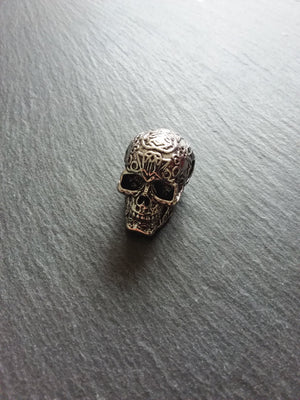 Patterned Skull Pendant Antique Silver Tone Metal Alloy 37x23mm Large 7.5mm Hole - ContentedCatz