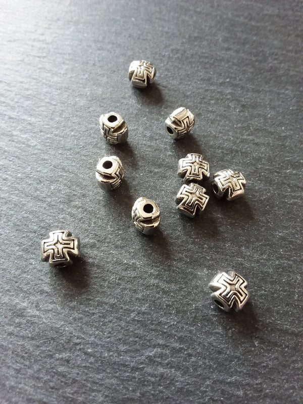 10 or 50 Antique Silver 8mm Rounded Cross Beads 8x8x7mm - ContentedCatz