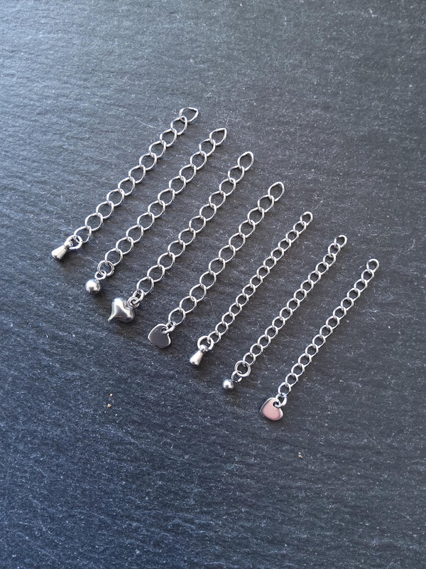 6 Stainless Steel Extender Chains with Choice of Drop 50mm (2") Long - ContentedCatz